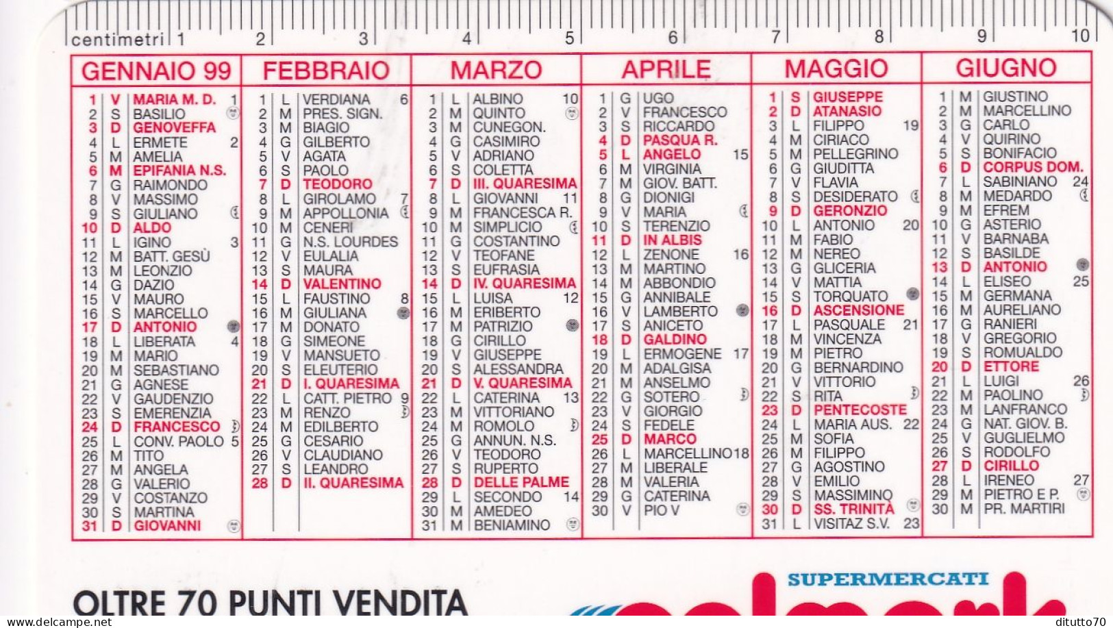 Calendarietto - Supermercati - Colmark - Anno 1999 - Petit Format : 1991-00