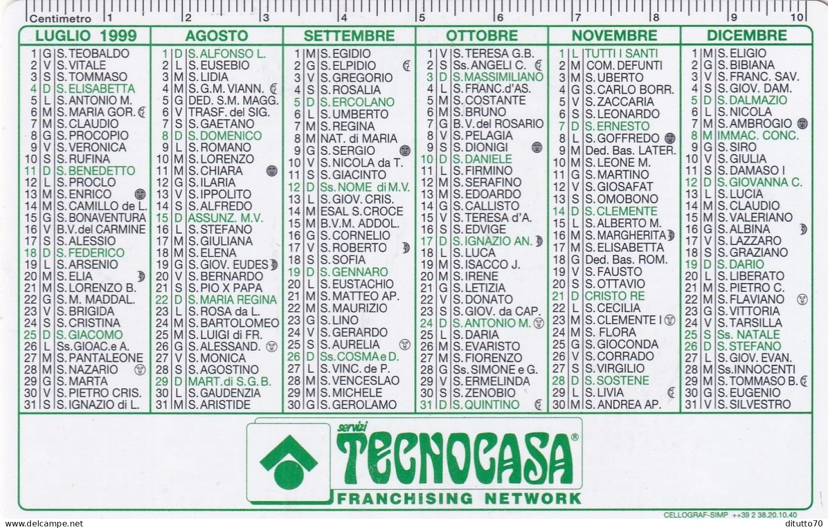 Calendarietto - Tecnocasa - Anno 1999 - Klein Formaat: 1991-00