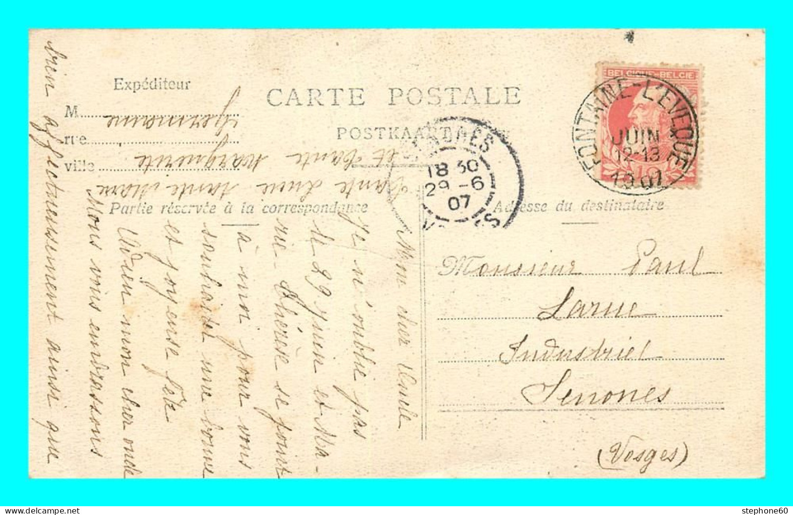 A824 / 249  Timbre Belgique Grosse Barbe Cachet 1907 Sur Lettre - 1905 Thick Beard