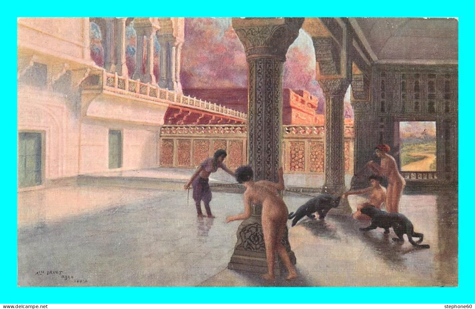 A826 / 143 Tableau A. DRUET Les Pantheres Au Sérail De L'Empereur Inde - Malerei & Gemälde