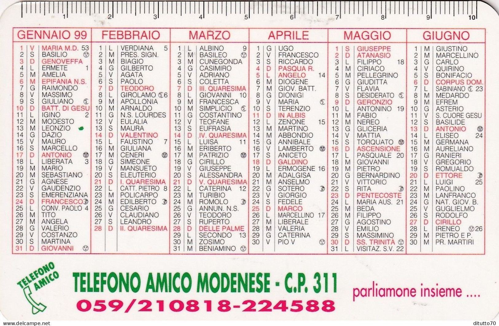 Calendarietto - Telefono Amiico - Anno 1999 - Formato Piccolo : 1991-00