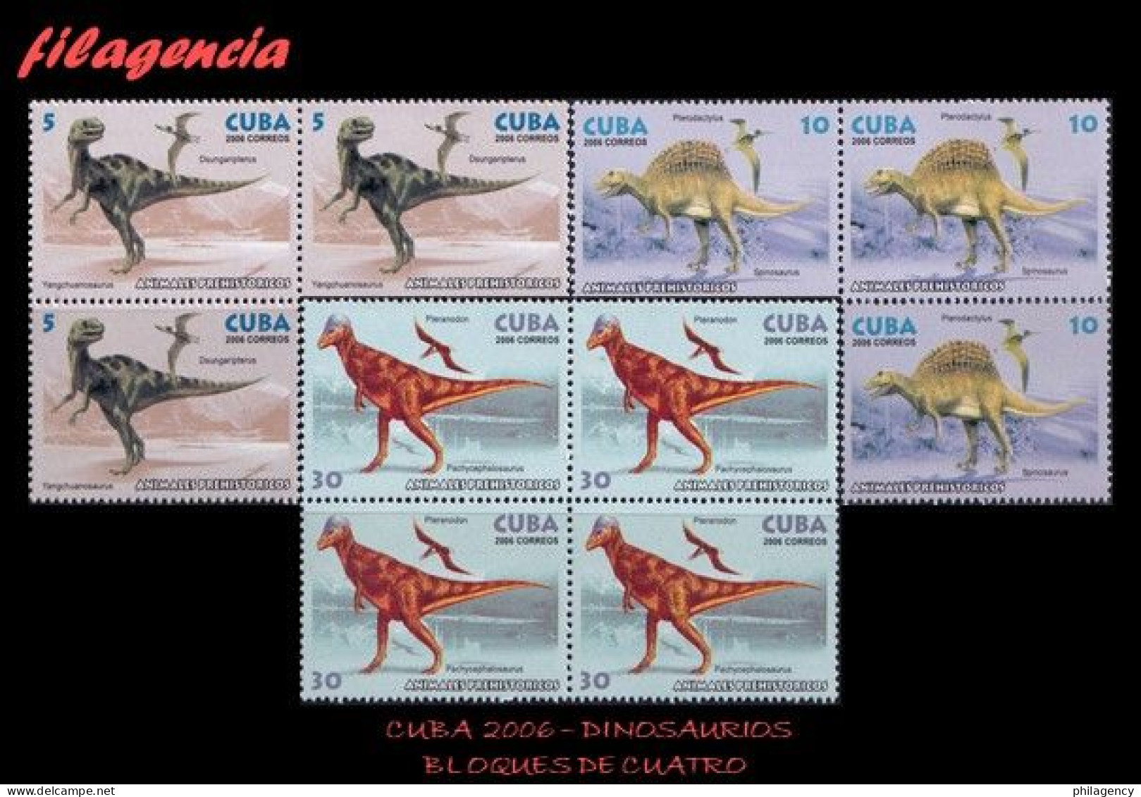 CUBA. BLOQUES DE CUATRO. 2006-11 FAUNA PREHISTÓRICA. DINOSAURIOS - Unused Stamps