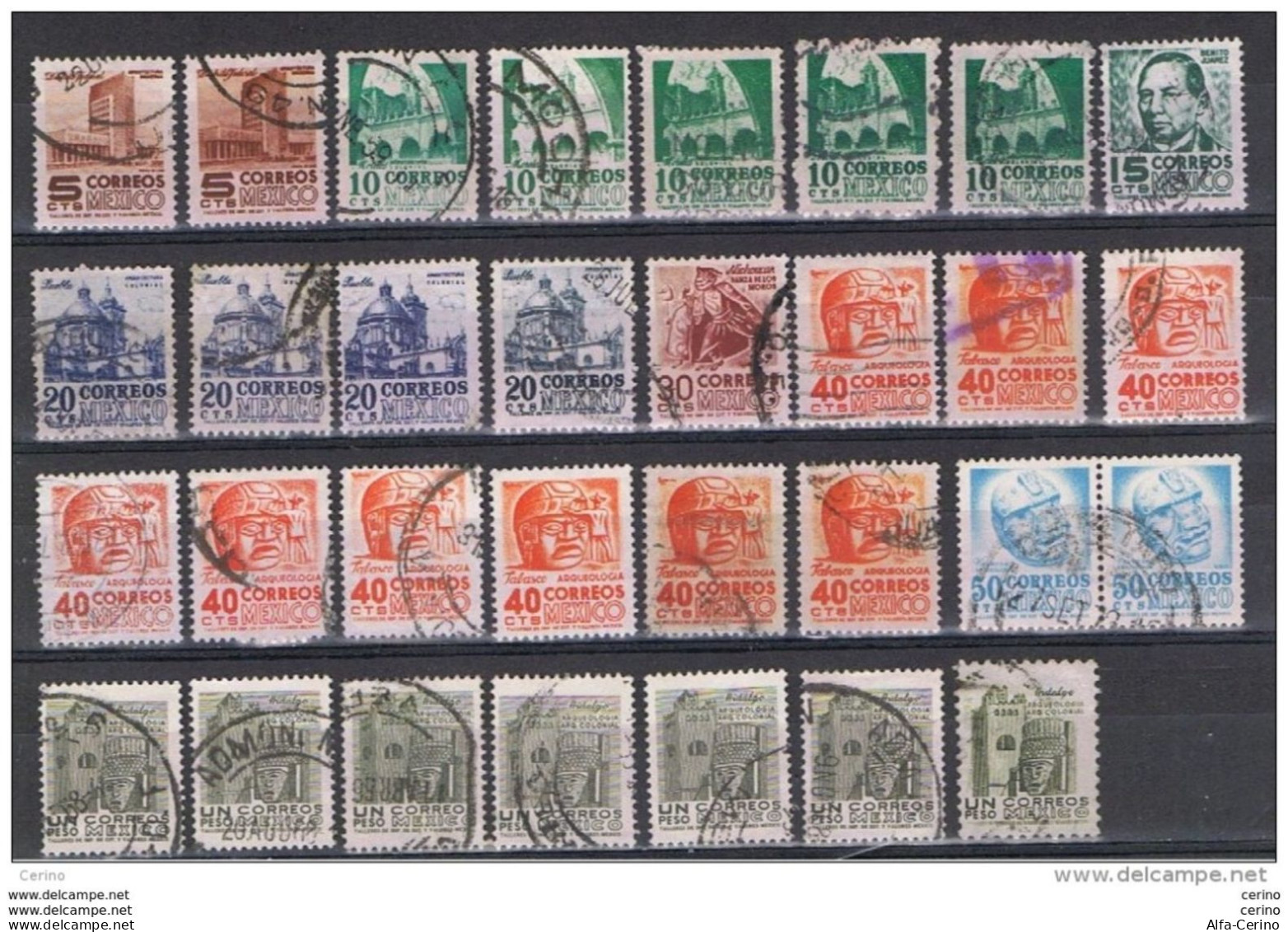 MESSICO:  1955/56  DEFINITIVA  -  LOTTO  31  VAL. RIPETUTI  US. -  YV/TELL. 649 A/649 Ha - Mexiko