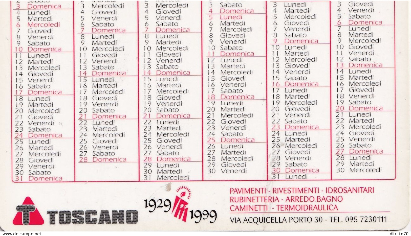 Calendarietto - Toscano - Anno 1999 - Tamaño Pequeño : 1991-00