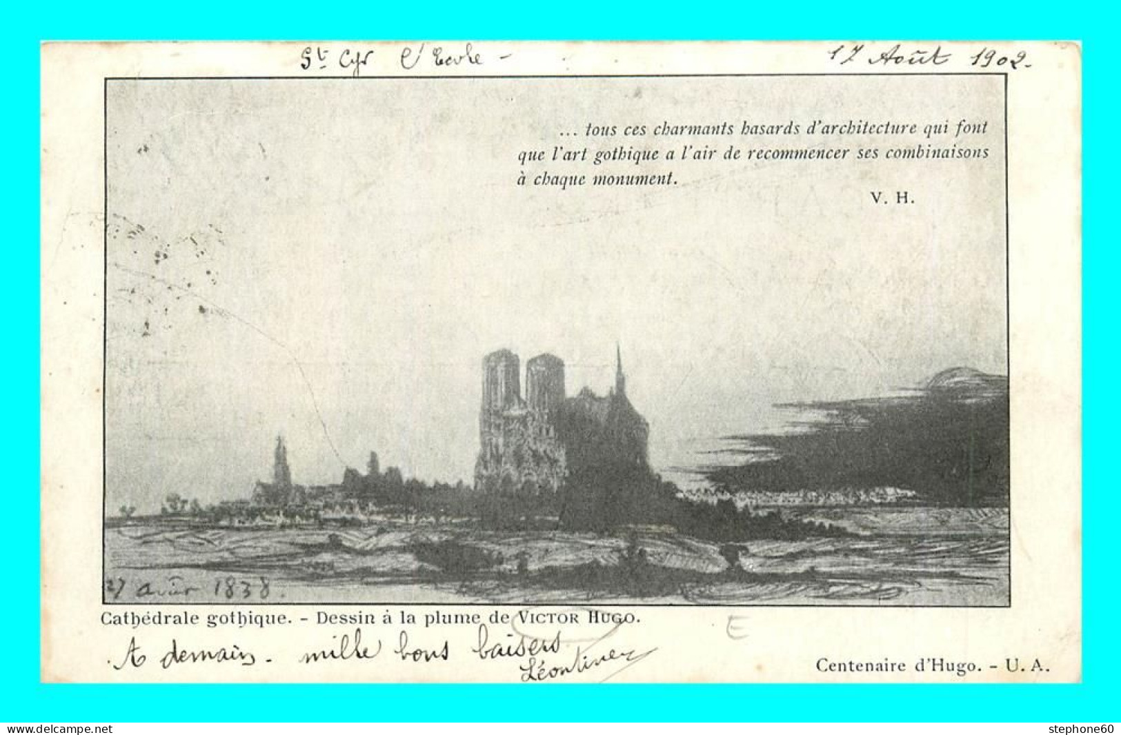 A835 / 291  Cathédrale Gothique Dessin à La Plume De Victor Hugo - Eglises Et Cathédrales