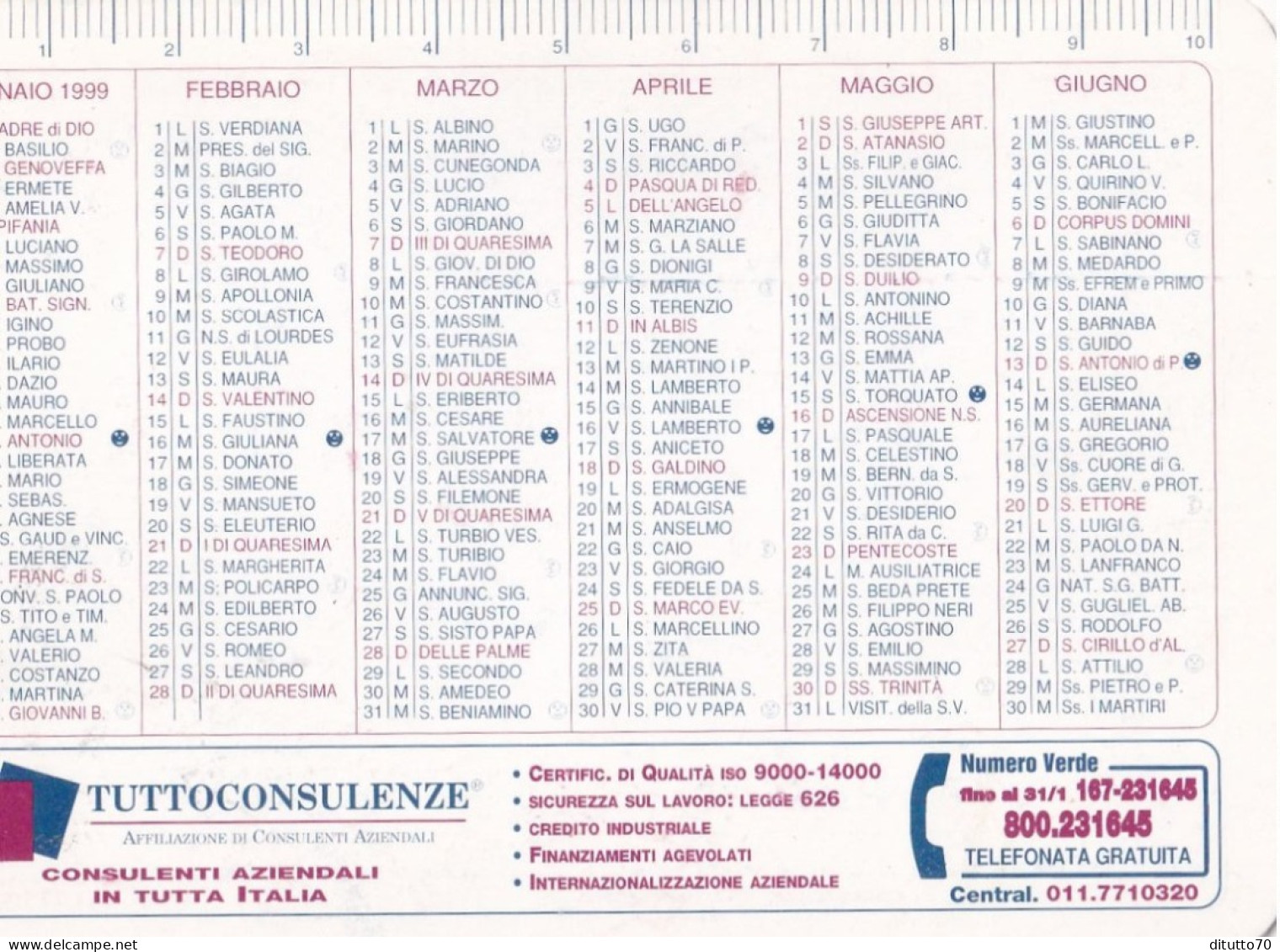 Calendarietto - Tuttoconsulenze - Anno 1999 - Tamaño Pequeño : 1991-00