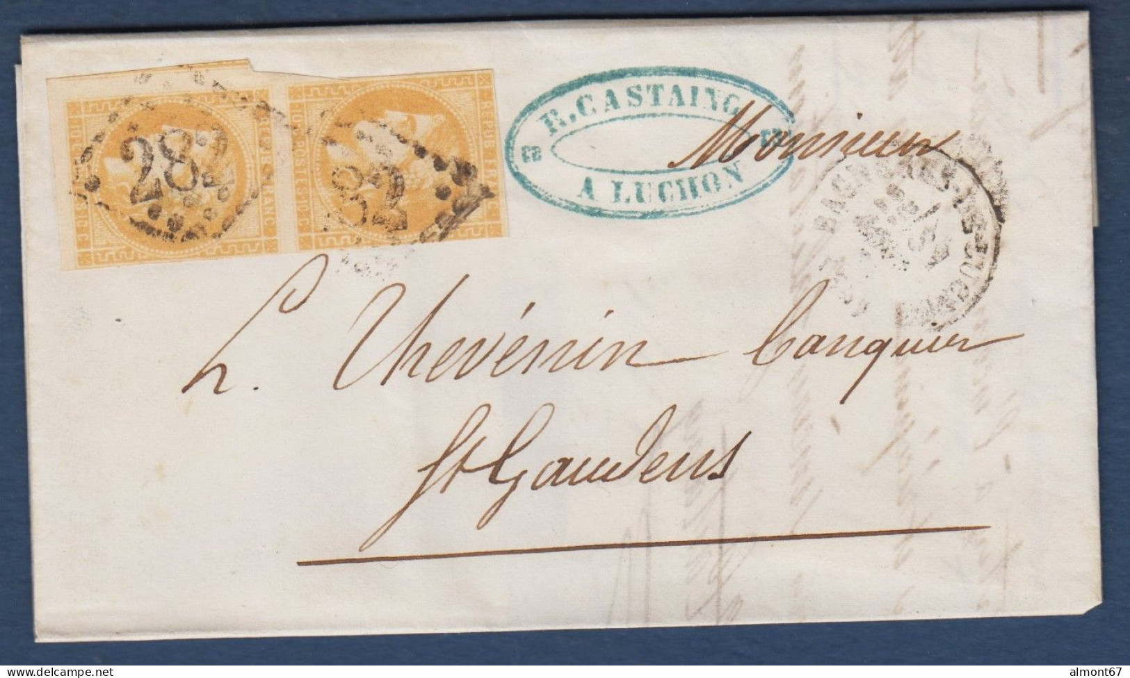 Bordeaux N° 43B Paire Sur Lettre De Luchon Pour St Gaudens - 1870 Emissione Di Bordeaux