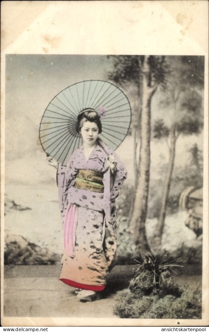CPA Japan, Frau In Japanischer Tracht, Sonnenschirm, Kimono - Vestuarios