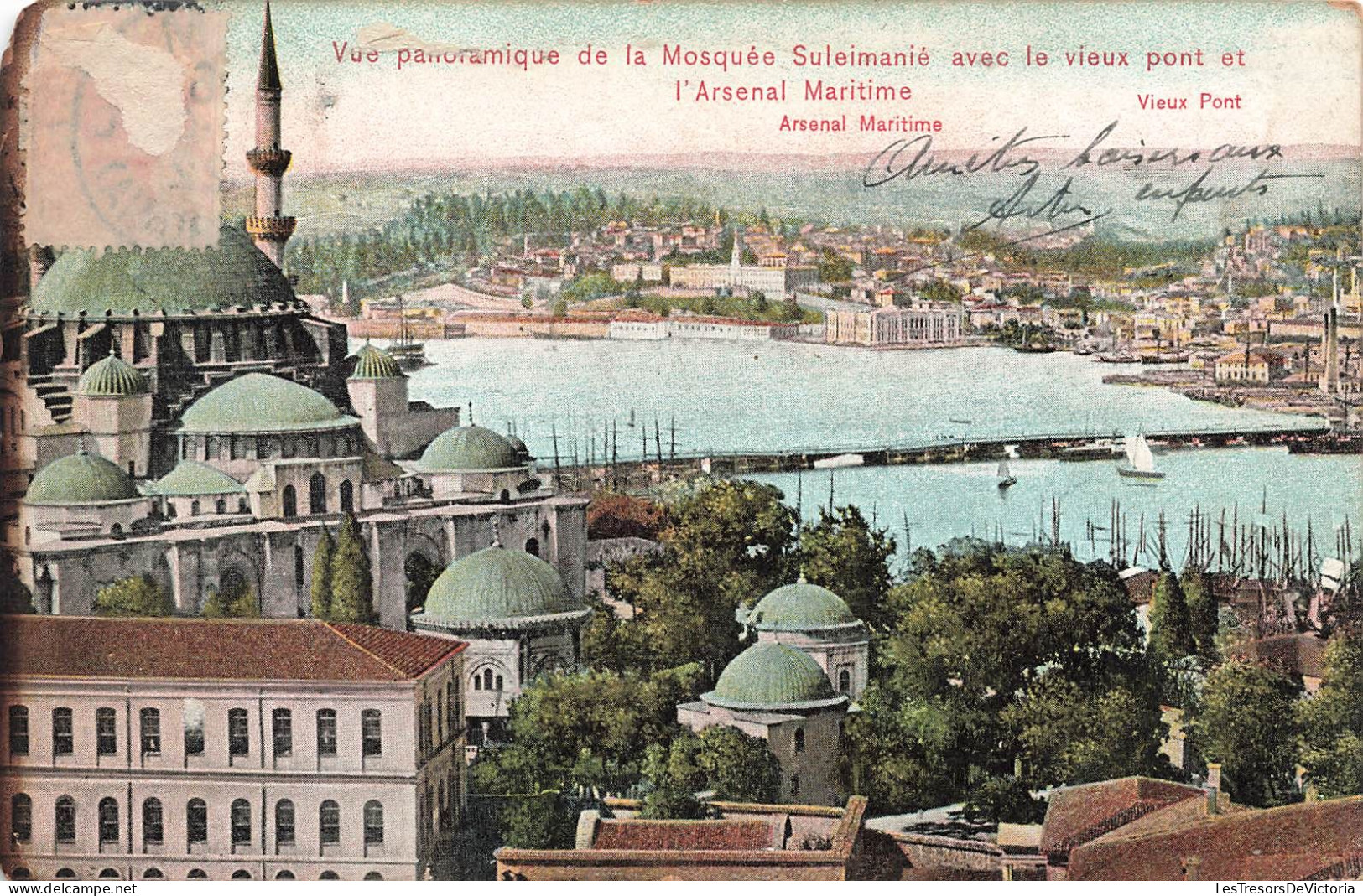 TURQUIE - Vue Panoramique De La Mosquée Suleimanié Avec Le Vieux Pont Et L'Arsenal Maritime - Carte Postale Ancienne - Turquia