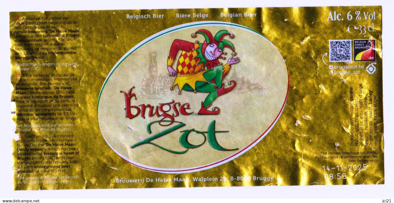 Etiquette De Bière Artisanale Belge " Brugse ZOT "  (1126)_Eb484 - Bière