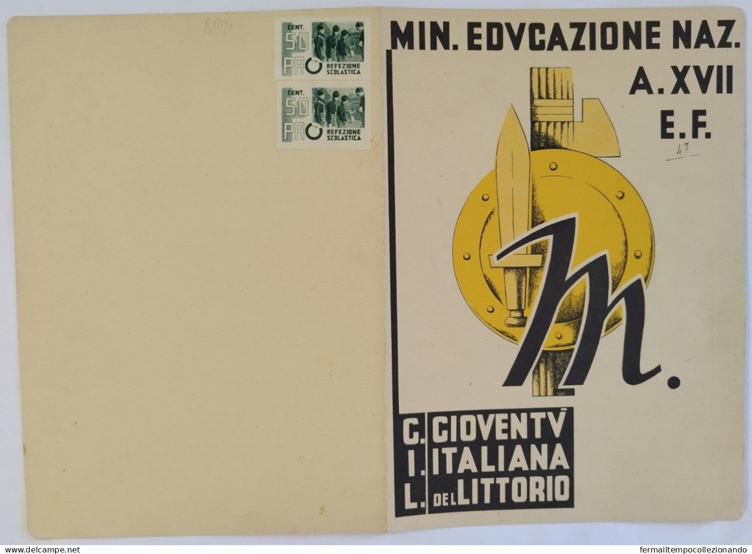 Bp121 Pagella Fascista  Regno D'italia Gioventu' Del Littorio  Bari 1939 - Diplomas Y Calificaciones Escolares