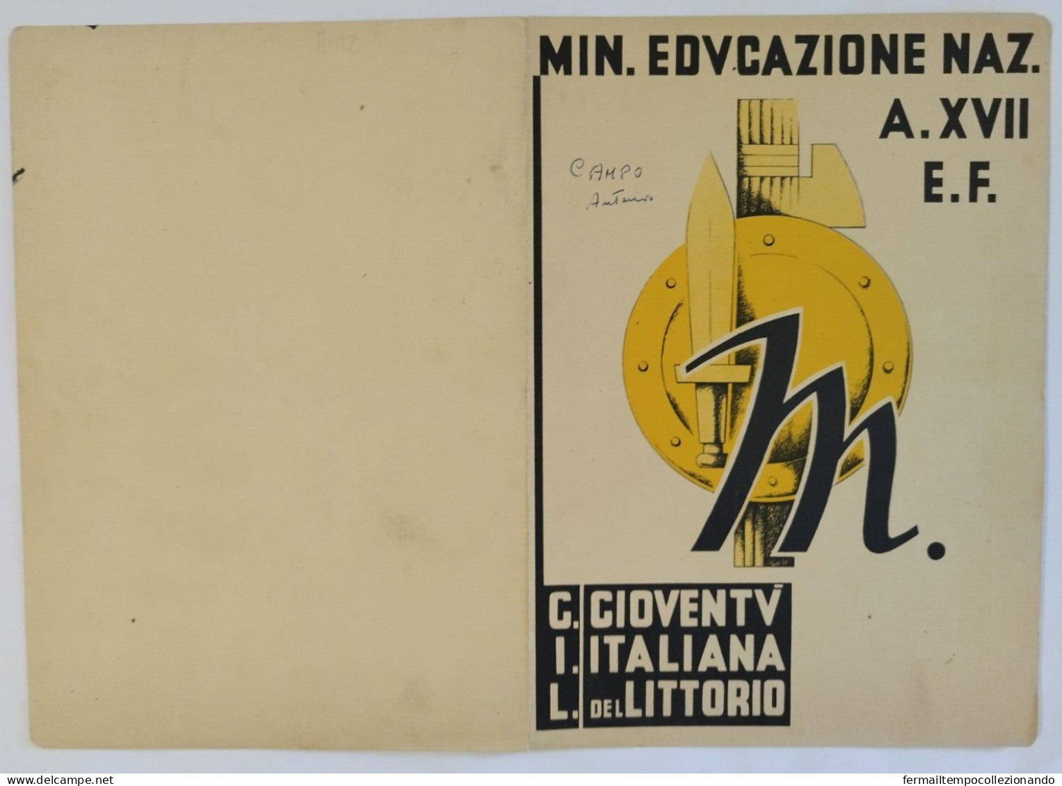 Bp122 Pagella Fascista  Regno D'italia Gioventu' Del Littorio Foggia 1939 - Diplômes & Bulletins Scolaires