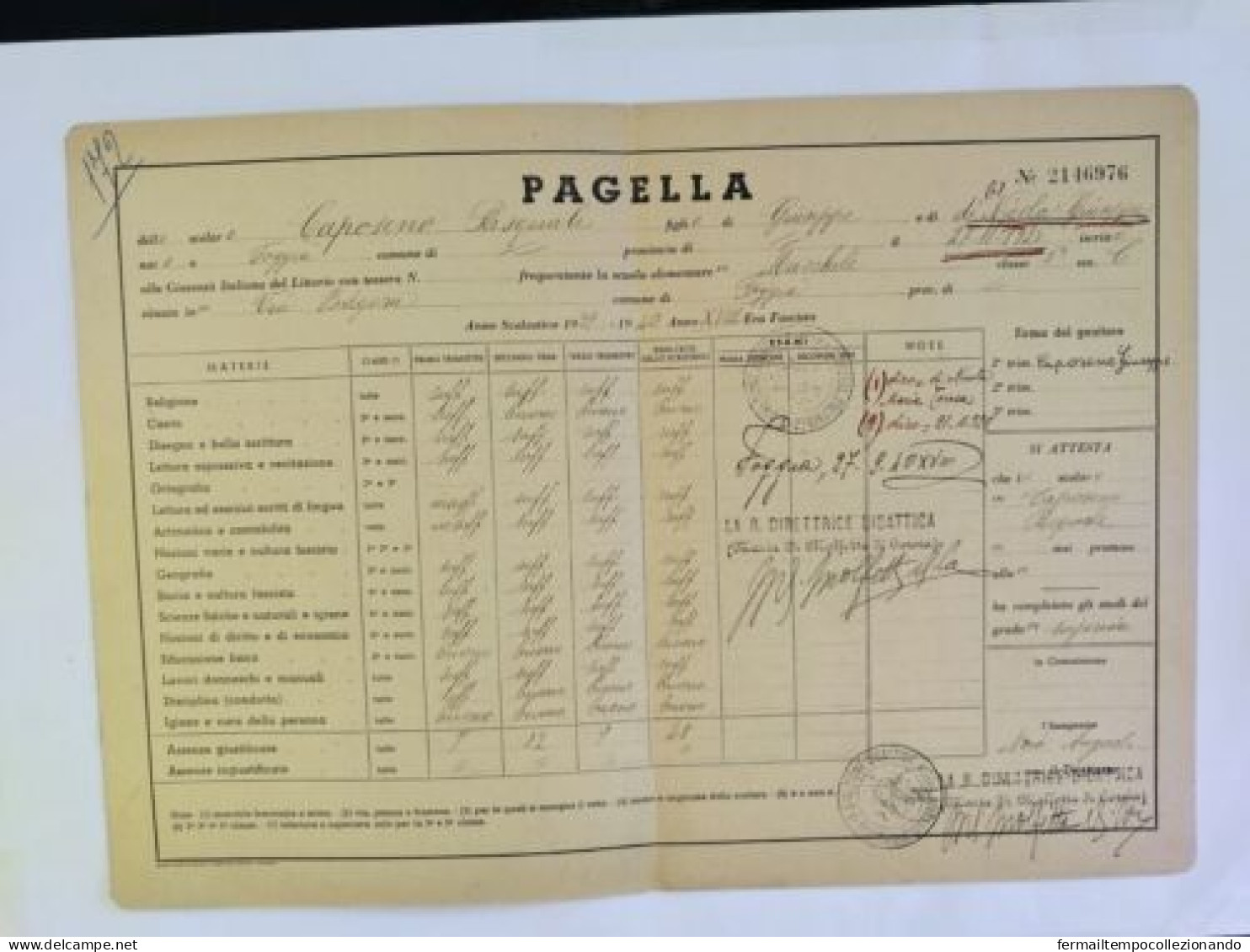 Bp126 Pagella Fascista Regno D'italia P.n.f. Gioventu' Del Littorio Foggia 1940 - Diplome Und Schulzeugnisse