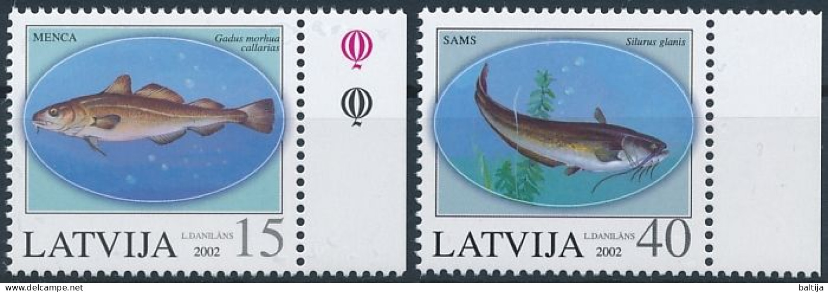 Mi 574-575 A ** MNH / Fish, Atlantic Cod, Gadus Morhua, Wels Catfish, Silurus Glanis - Lettonie