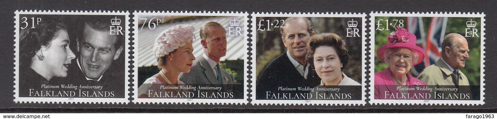 2017 Falkland Islands QEII Platinum Wedding  Complete Set Of 4 MNH @ Below FACE VALUE - Falklandeilanden