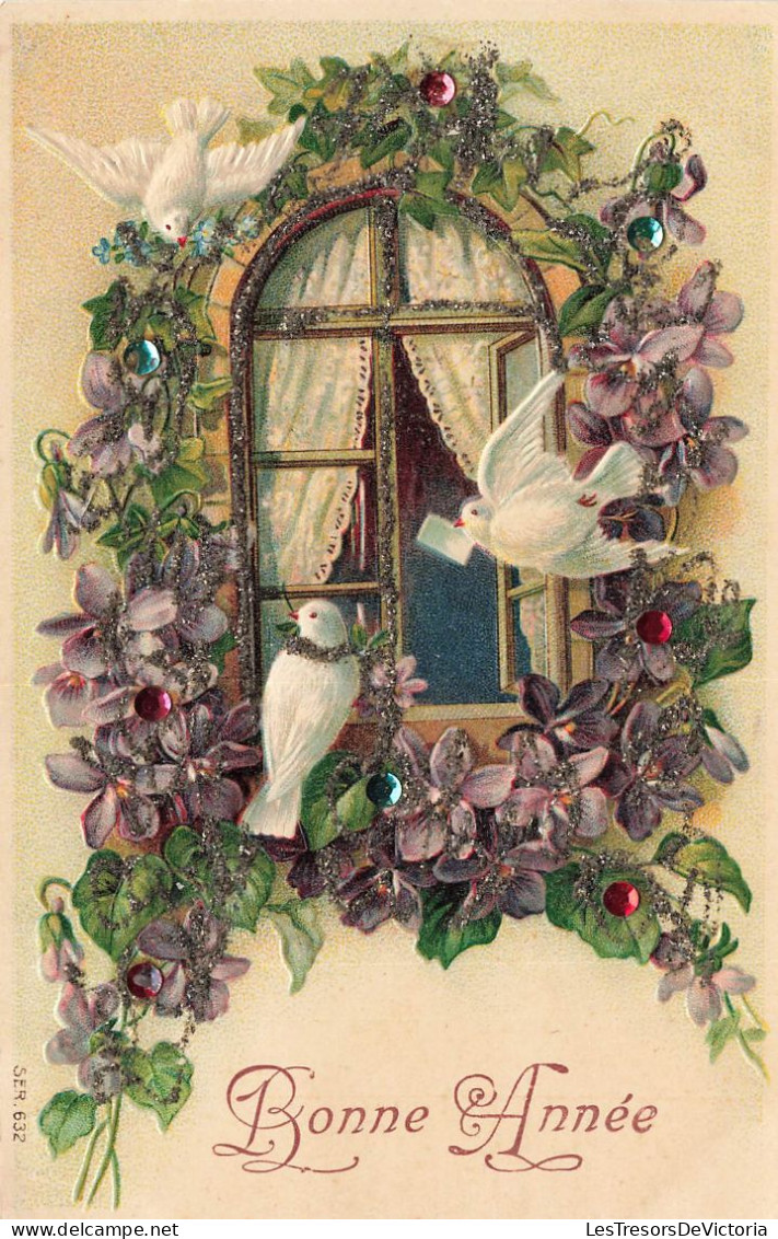 FETES - VOEUX - Nouvel An - Bonne Année - Fleurs - Pigeons - Lettre - Fenêtre - Colorisé - Carte Postale Ancienne - Nieuwjaar