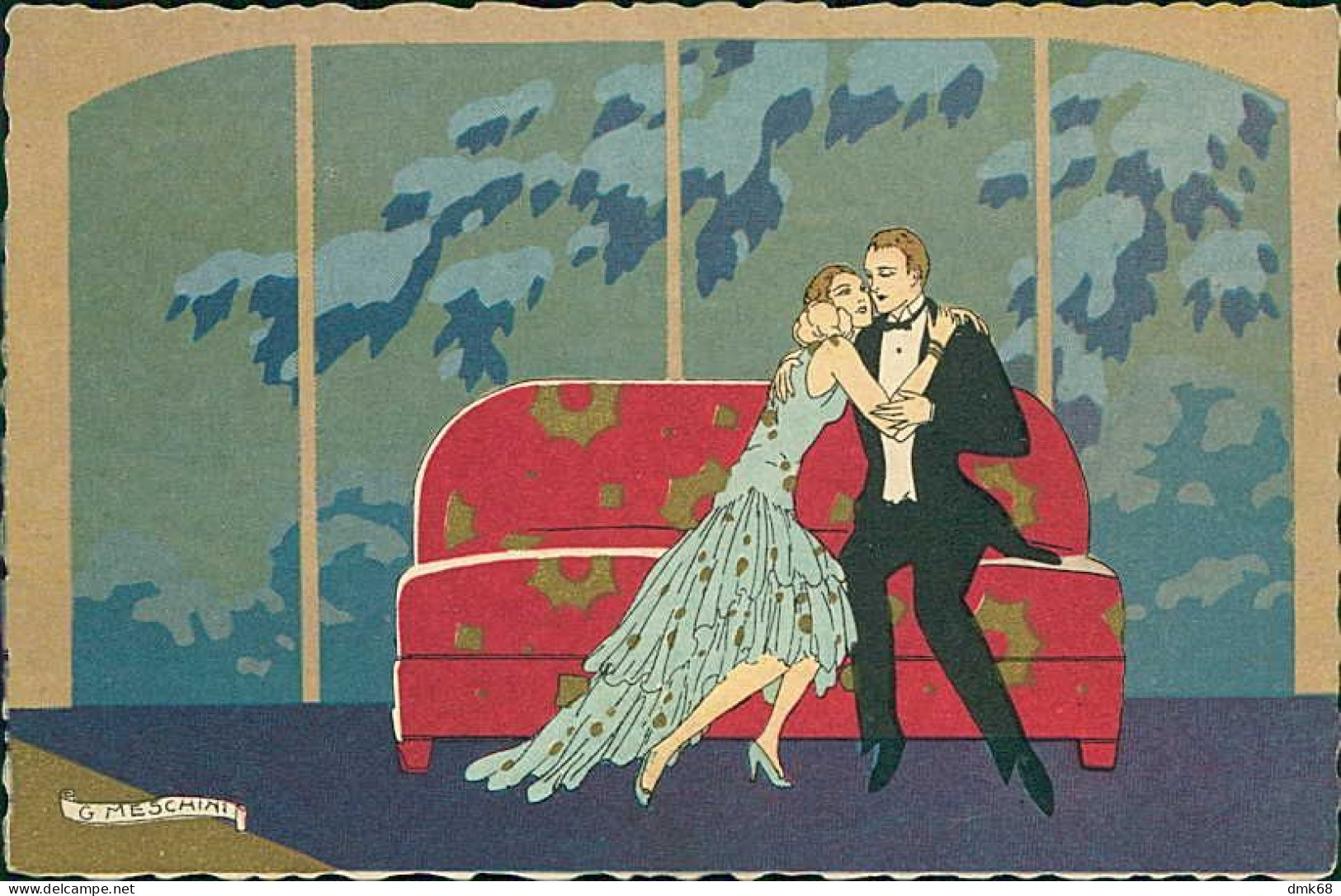 MESCHINI SIGNED 1930s HAND PAINTED POSTCARD / DIPINTA A MANO - COUPLE - EDIT GUARNIERI  2413 (5679) - Altri & Non Classificati