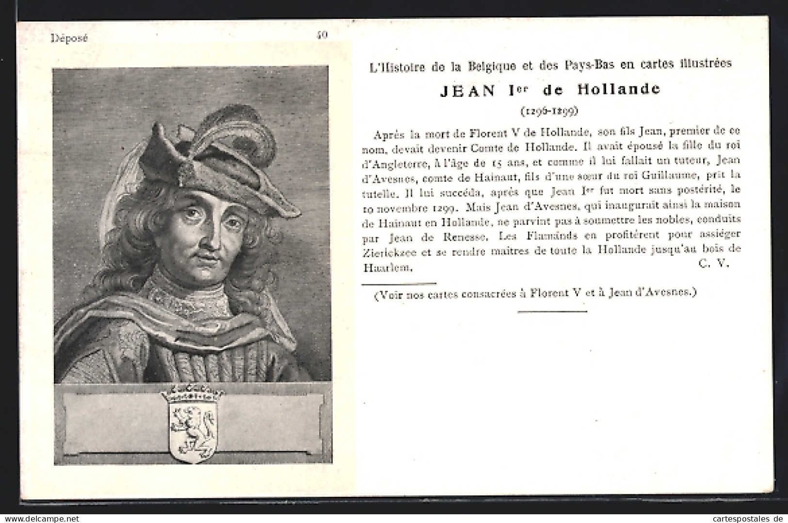AK Portrait Comte Jean 1er De Hollande (von Den Niederlanden), Wappen  - Royal Families