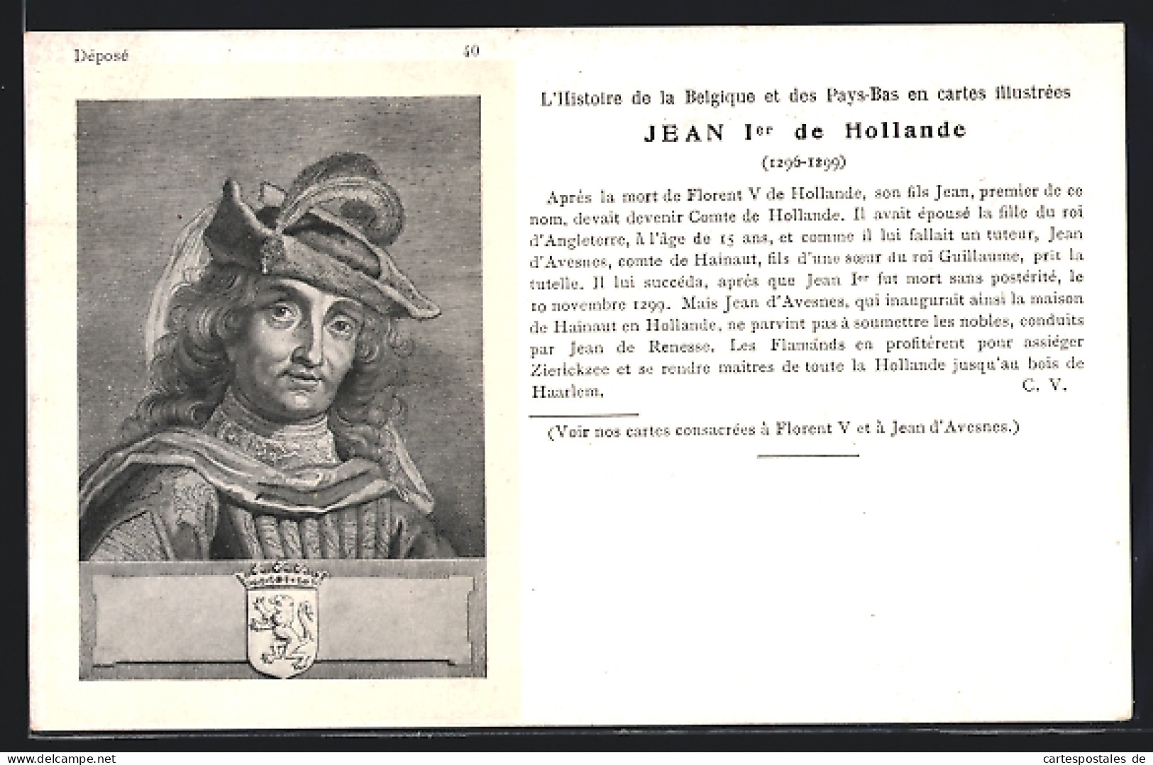 AK Portrait Comte Jean 1er De Hollande (von Den Niederlanden), Wappen  - Königshäuser