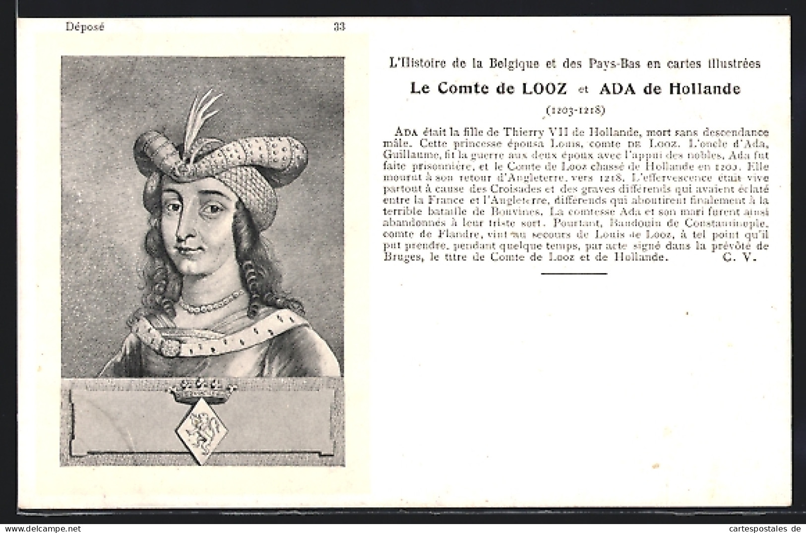 AK Portrait Le Comte De Looz Et Ada De Hollande, Von Den Niederlanden, Wappen  - Royal Families