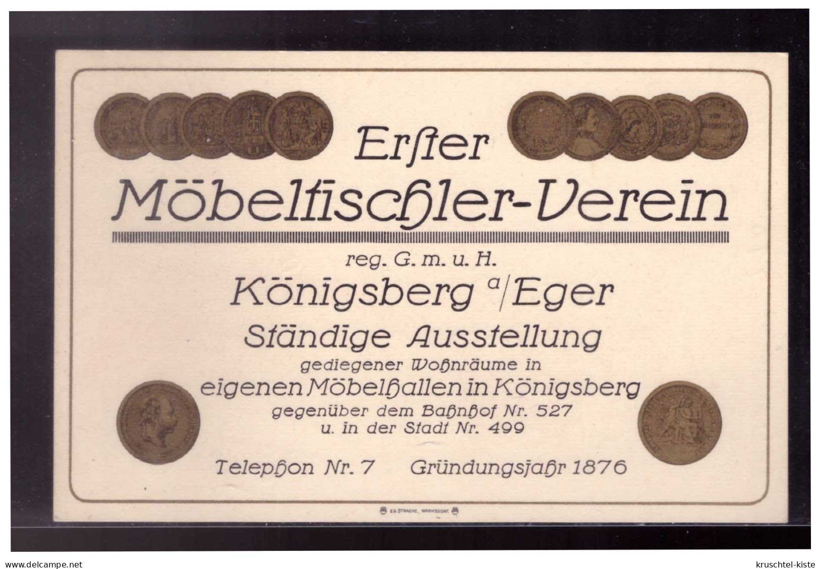 Sudetenland (024131) Werbepostkarte 1. Möbeltischler- Verein Königsberg Eger Ca. 1940 RS Beschrieben - Advertising