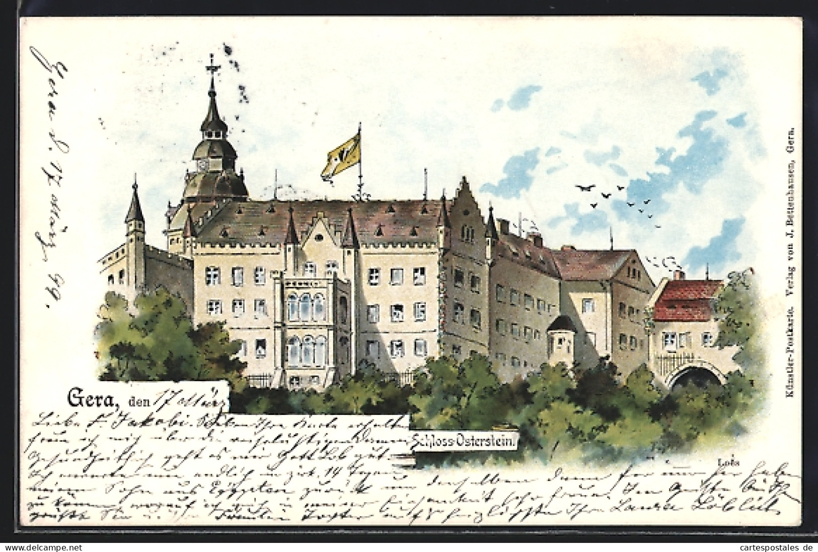 Lithographie Gera, Schloss Osterstein  - Gera