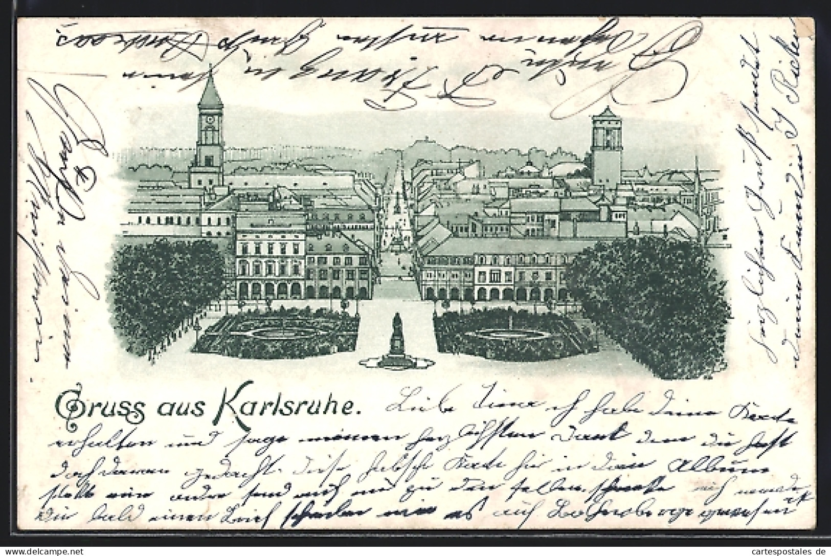 Lithographie Karlsruhe, Panorama  - Karlsruhe