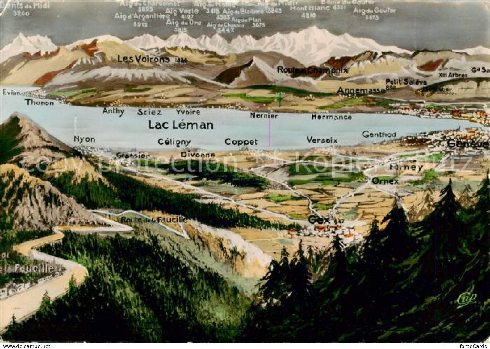 13818892 Lac Leman Genfersee GE Panoramakarte Aus Der Vogelperspektive  - Sonstige & Ohne Zuordnung