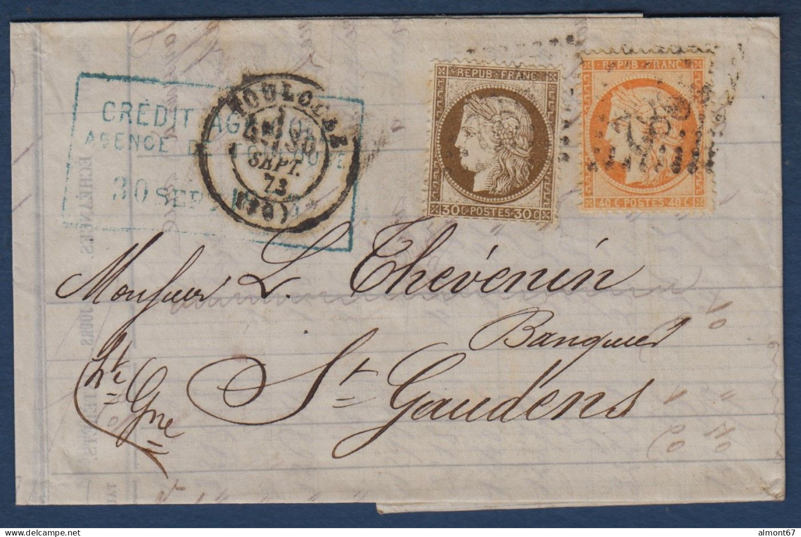 Cérès N° 38 Et 56 Sur Lettre De Toulouse Pour St Gaudens - 1871-1875 Ceres