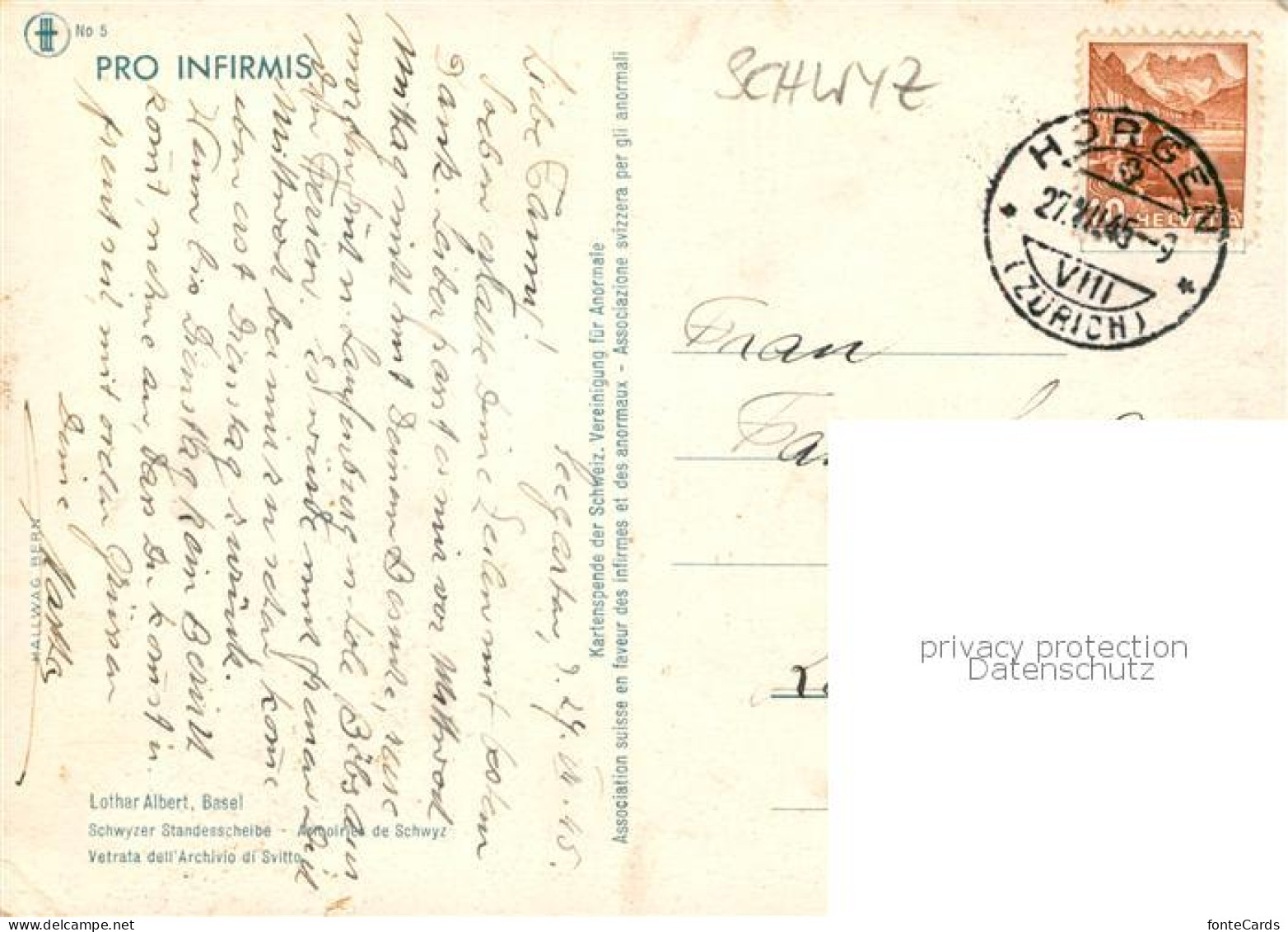 13817051 Schwyz SZ Schwyzer Standesscheibe Lothar Albert Kuenstlerkarte  - Autres & Non Classés