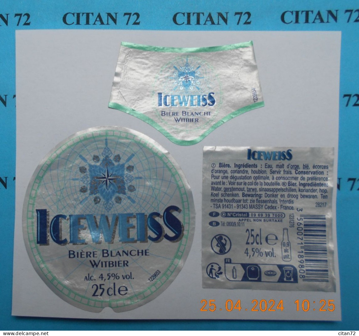 1  ETIQUETTE  De   BIERE    ICEWEISS  BLANCHE  WITBIER    25 CL - Cerveza