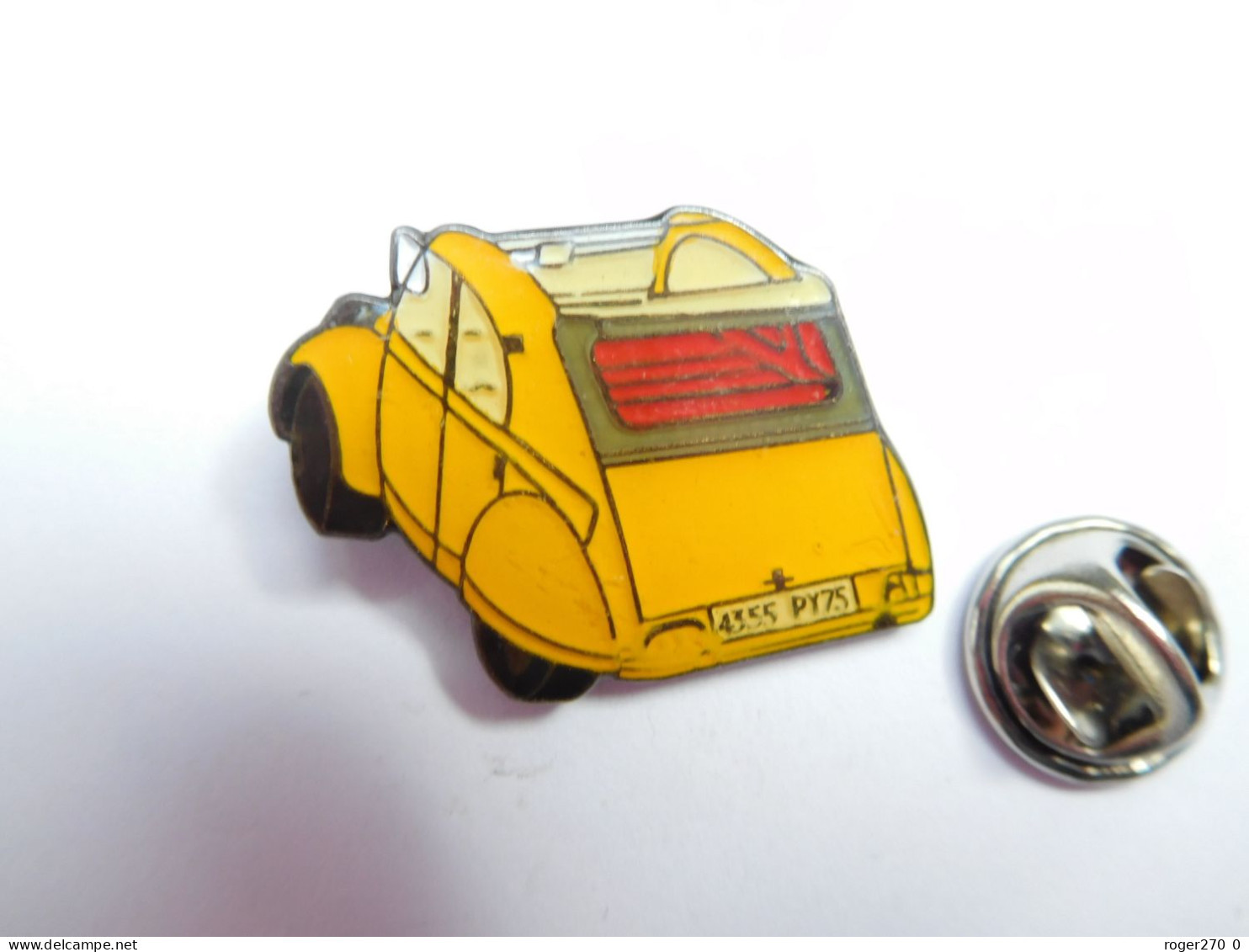 Beau Pin's , Auto Citroën 2 CV , 2CH , Jaune , Verso Quadrillé - Citroën