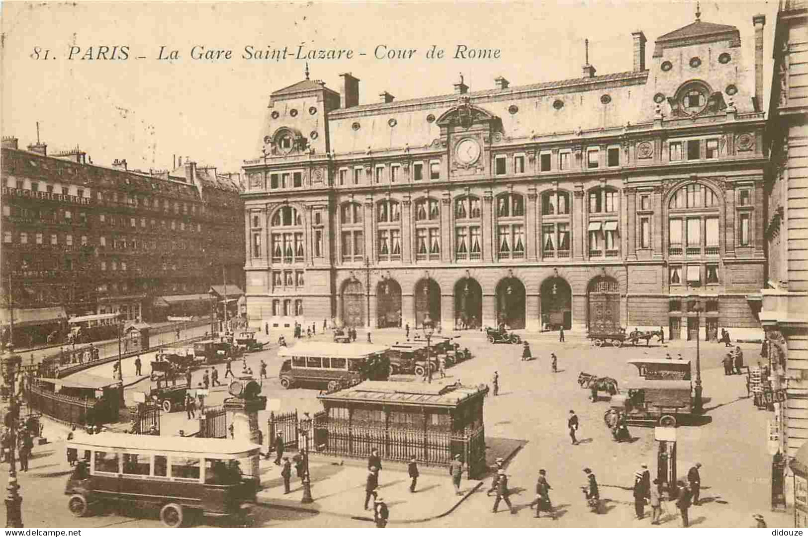 75 - Paris - La Gare Saint-Lazare - Cour De Rome - Animée - Correspondance - Omnibus - CPA - Voir Scans Recto-Verso - Stations, Underground