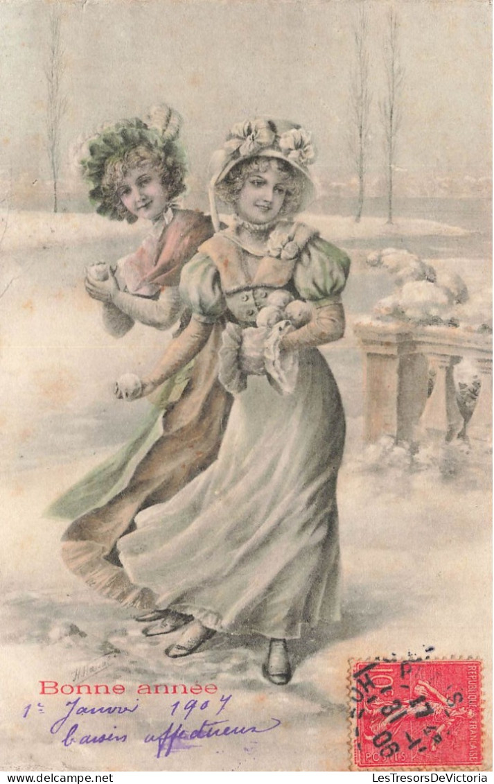 FETES - VOEUX - Nouvel An - Bonne Année - Deux Jeunes Femmes - Neige - Colorisé - Carte Postale Ancienne - New Year