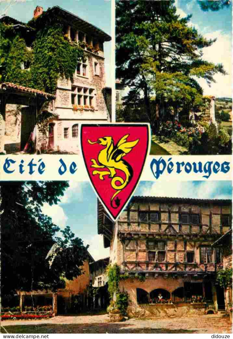 01 - Pérouges - Multivues - Blasons - Cité Médiévale - Vieilles Pierres - Carte Dentelée - CPSM Grand Format - Voir Scan - Pérouges