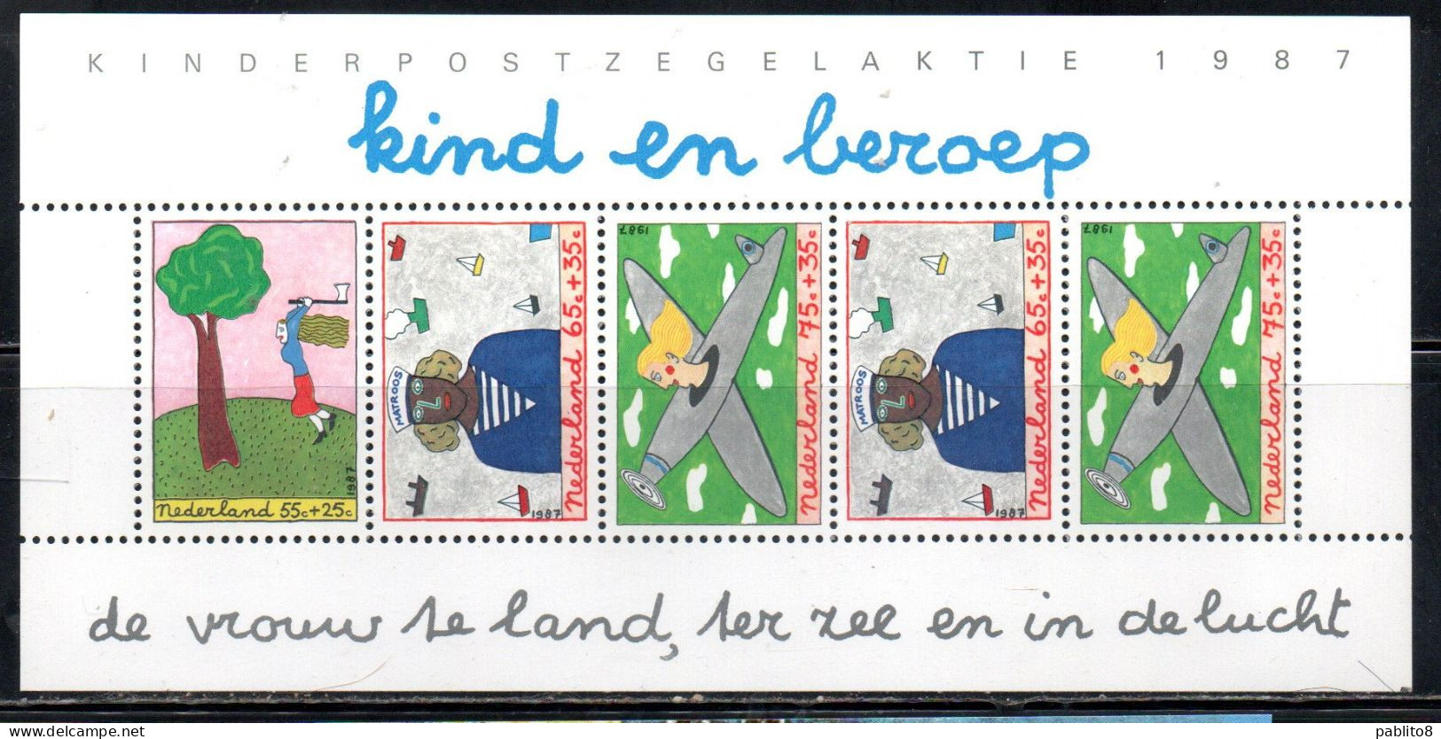 NETHERLANDS PAESI BASSI HOLLAND NEDERLAND OLANDA 1987 CHILD AND PROFESSION CHILDREN KINDER BLOCK SHEET BLOCCO MNH - Blocks & Sheetlets