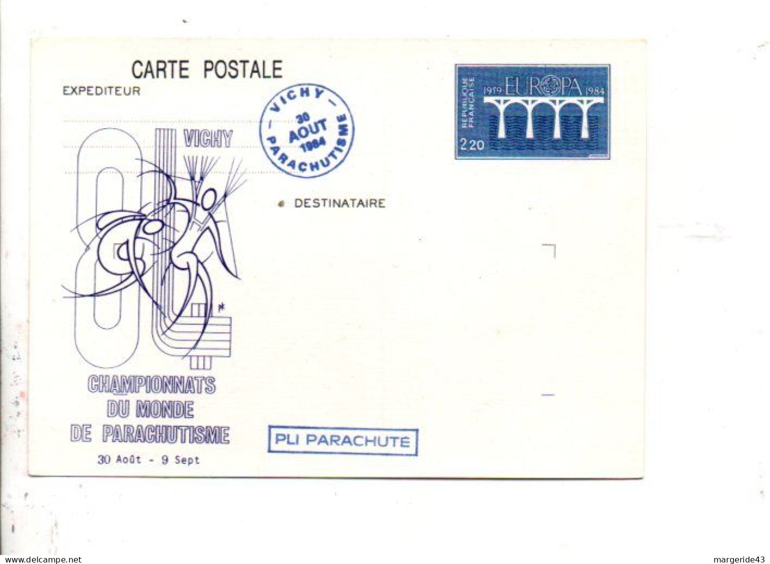 ENTIER EUROPA REPIQUE CHAMPIONNAT DU MONDE DE PARACHUTISME à VICHY ALLIER - Commemorative Postmarks
