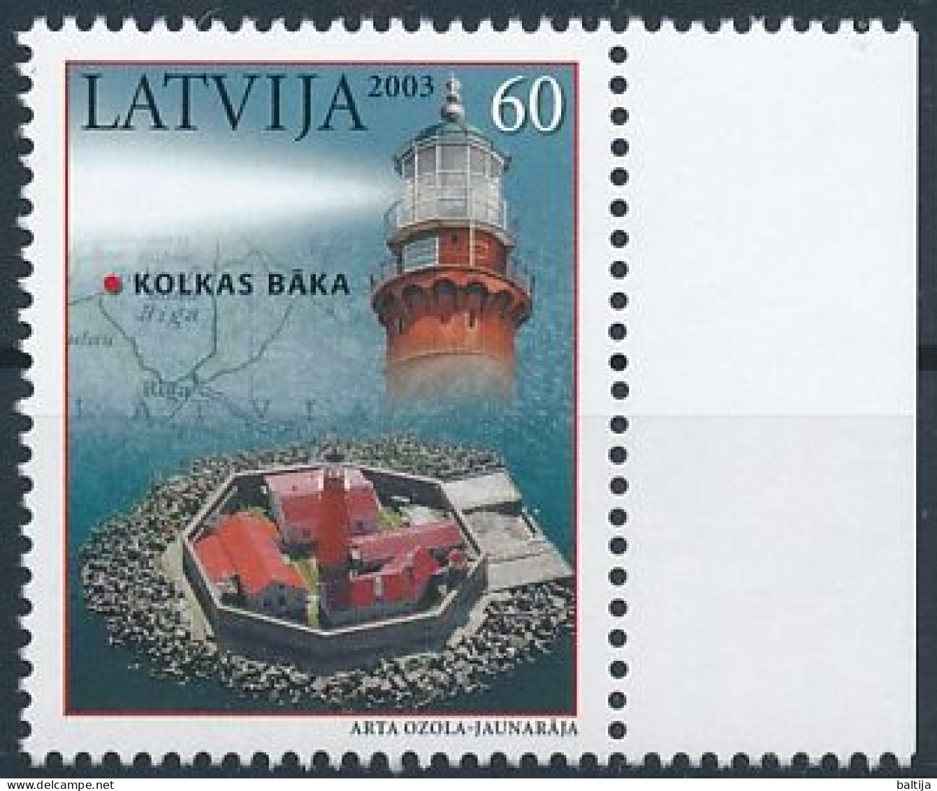 Mi 591 ** MNH / Kolka Lighthouse, Map, Chart - Lettland