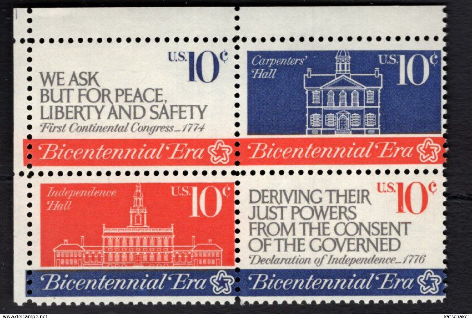 2016198065 1974 SCOTT 1546A (XX) POSTFRIS MINT NEVER HINGED - AMERICAN REVOLUTION BICENTENNIAL ISSUE 1544 1 OF BLOCK - Ungebraucht