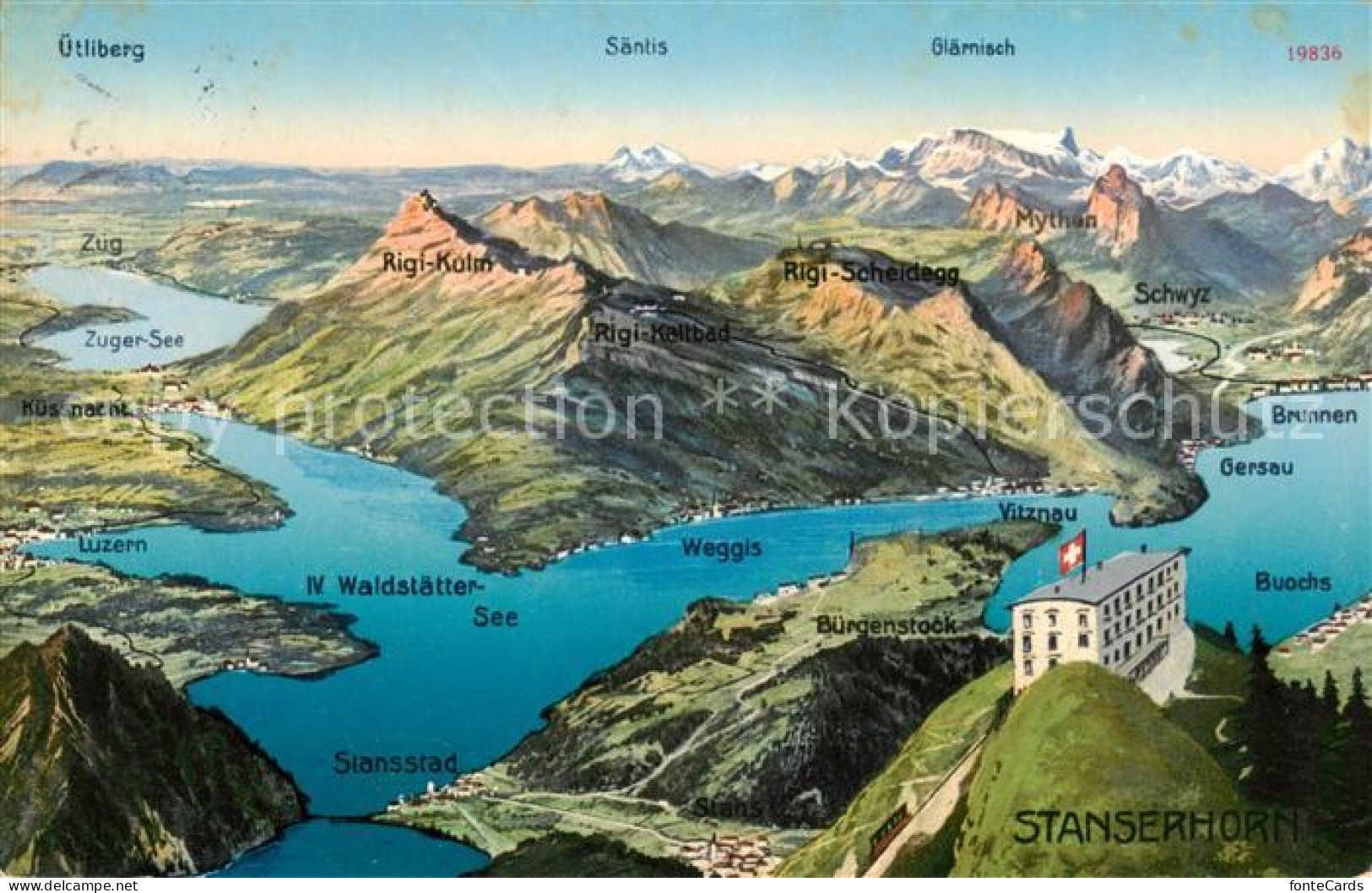 13816271 Stanserhorn 1898m NW Vierwaldstaettersee Panoramakarte  - Other & Unclassified