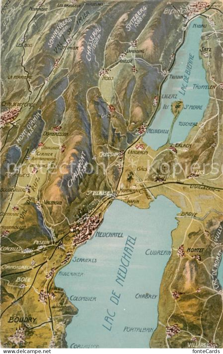 13816221 Neuchatel NE Lac De Neuchatel Et Lac De Bienne Panoramakarte Neuchatel  - Andere & Zonder Classificatie