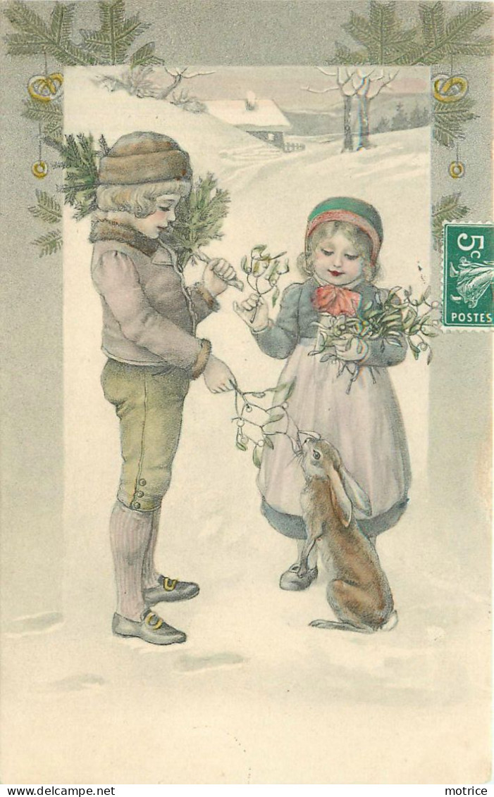 COUPLE D'ENFANTS Et Lapin, Carte Style Vienne. - Scènes & Paysages