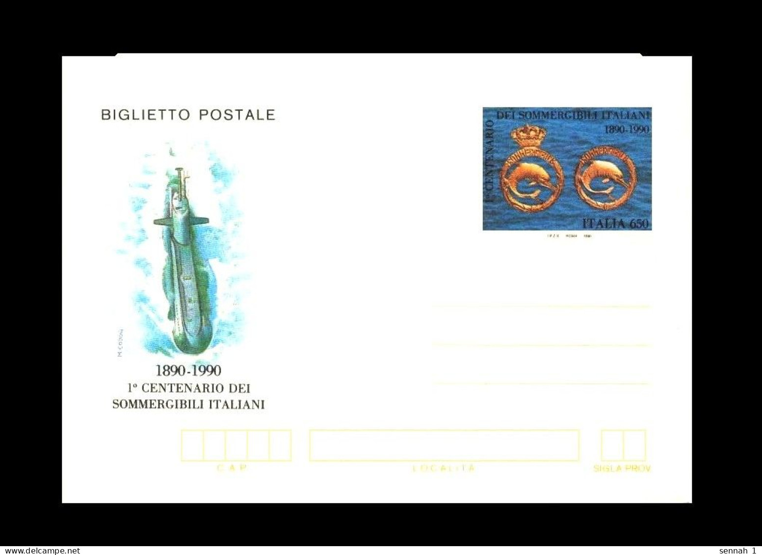 Italien / Italy: Ganzsache 'U-Boote, 1990' / Stationery 'Submarine Fleet' / Biglietto Postale 'Sommergibili Italiani' ** - Sottomarini