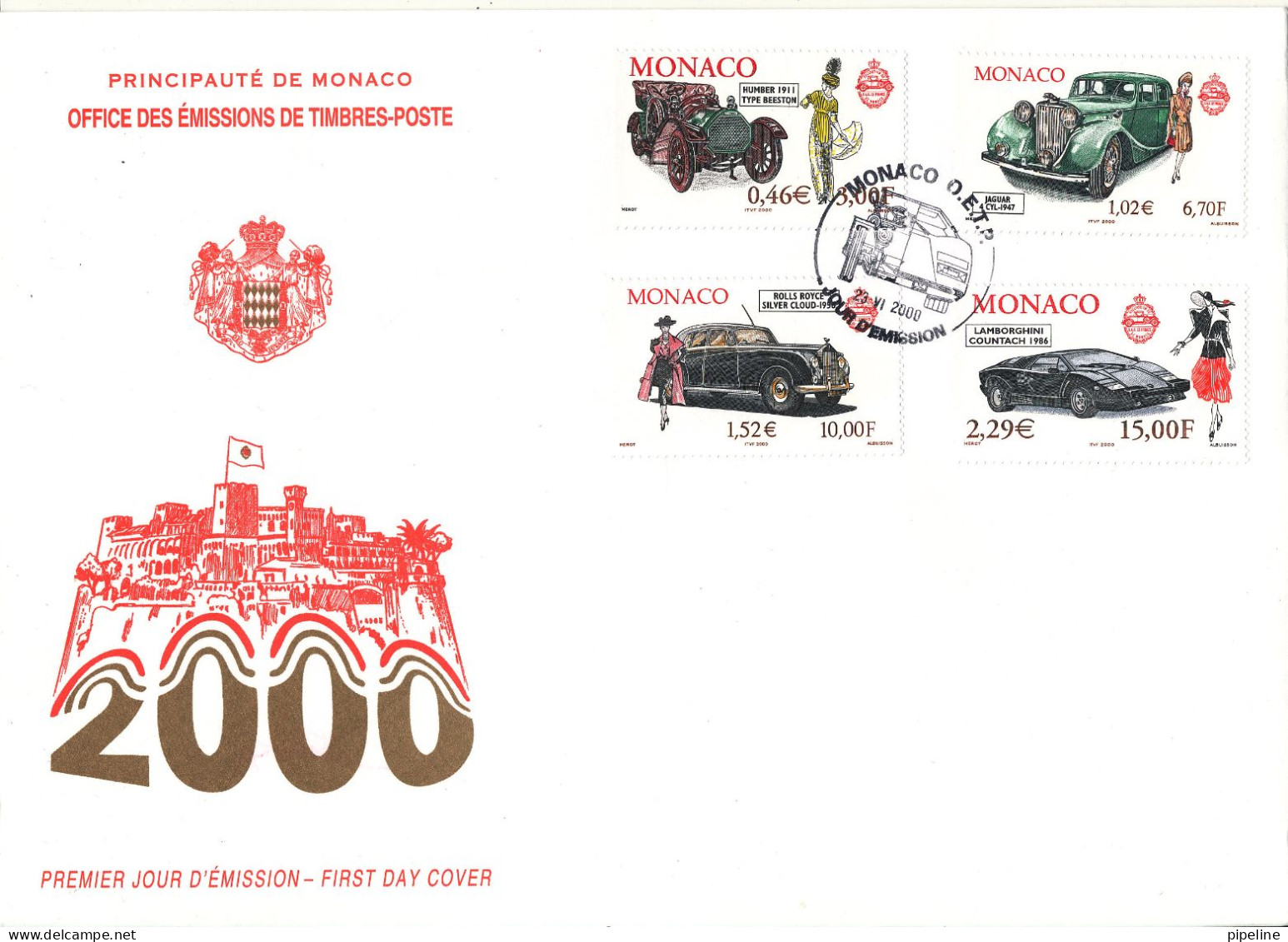 Monaco FDC 23-6-2000 Cars Set Of 4 With Cachet - FDC