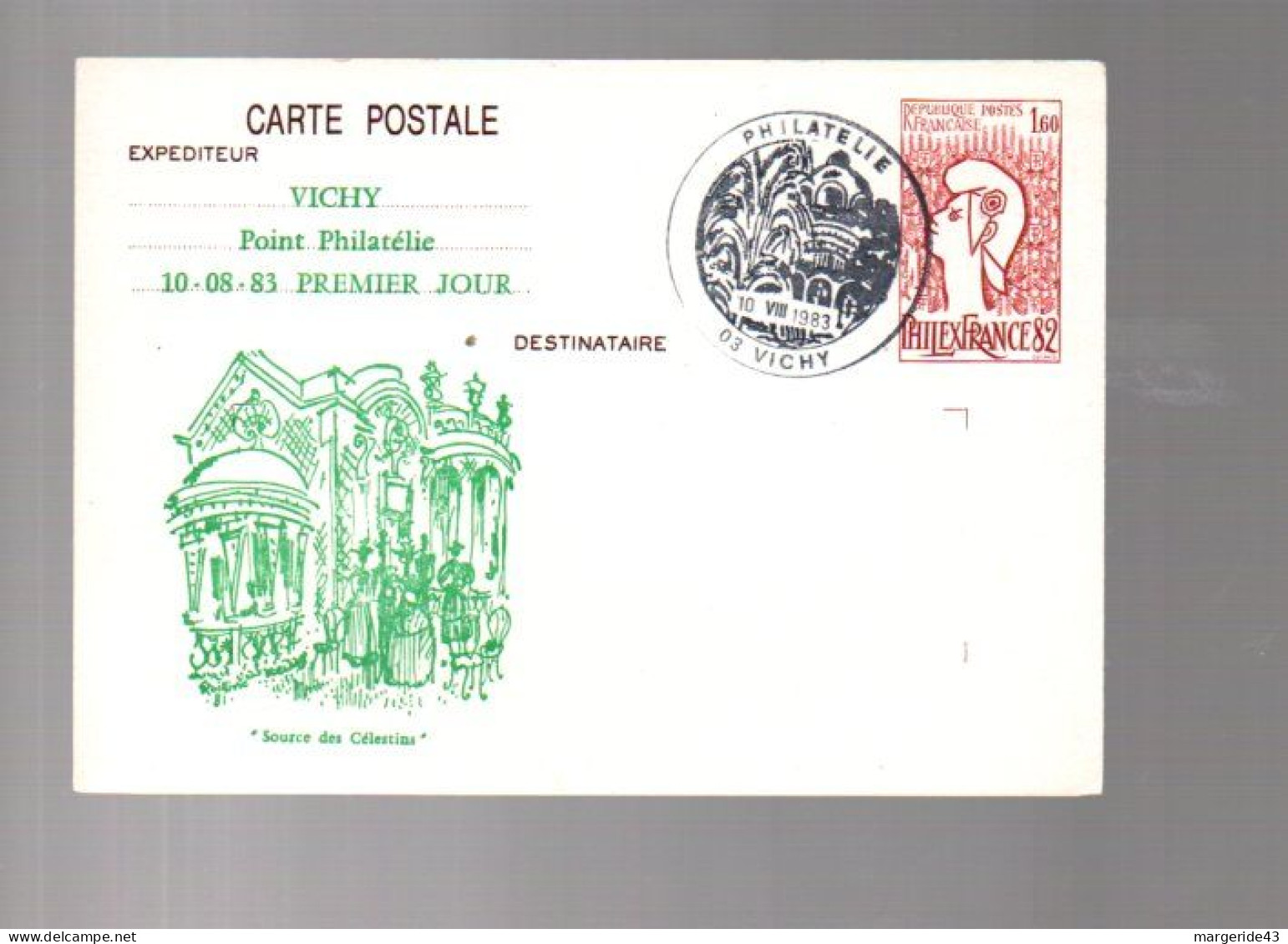 ENTIER PHILEX REPIQUE 1 ER JOUR POINT PHILATELIE VICHY 1983 - Matasellos Conmemorativos