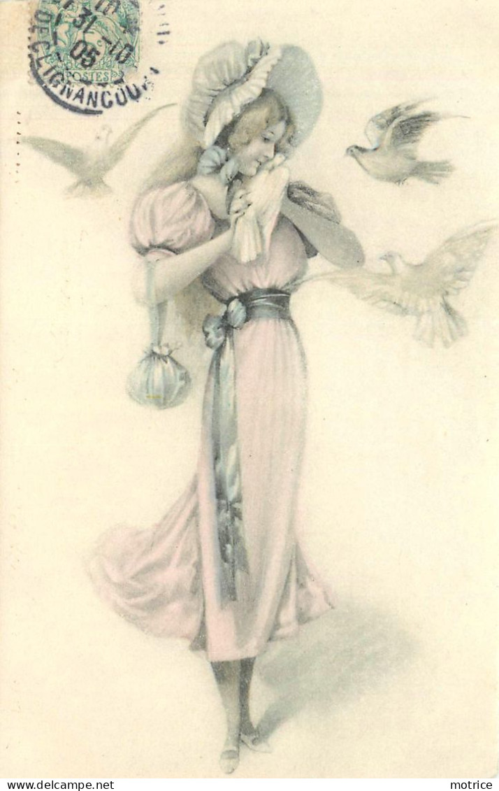 Carte Style Vienne., Femme Et Pigeons.. - Women