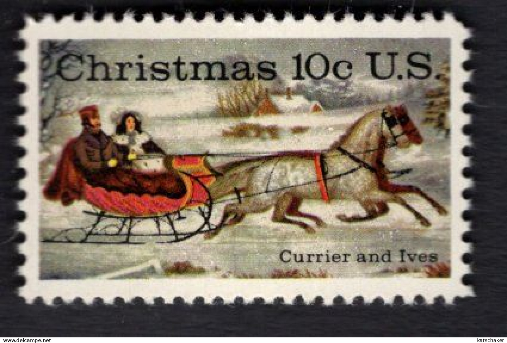 299525077 1974 SCOTT 1551  (XX) POSTFRIS MINT NEVER HINGED  - CHRISTMAS - THE ROAD WINTER BY CURRIER & IVES - SLEDGE - Nuevos