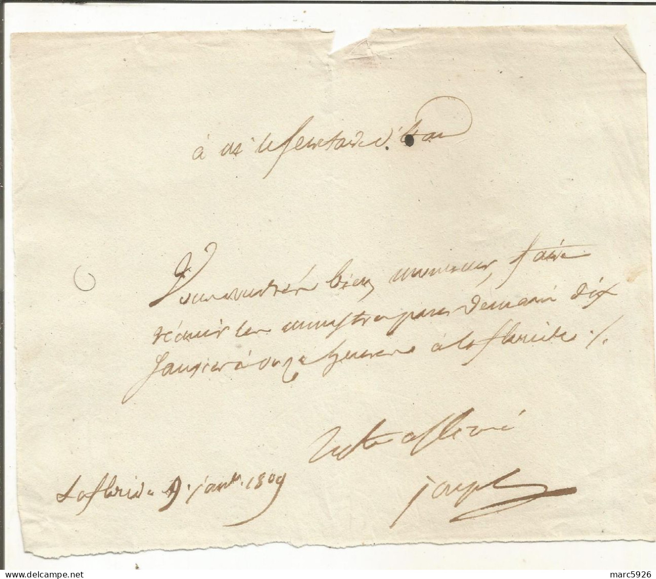 N°1968 ANCIENNE LETTRE DE JOSEPH BONAPARTE DATE 1809 SUR PAPIER FILIGRANE ROI D'ITALIE NAPOLEON - Documents Historiques