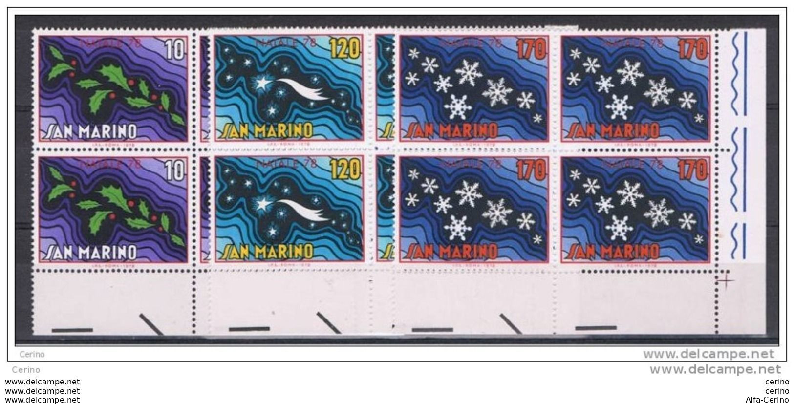 SAN  MARINO:  1978  NATALE  -  S. CPL. 3  VAL. BL. 4  N. -  SASS. 1013/15 - Blocks & Kleinbögen