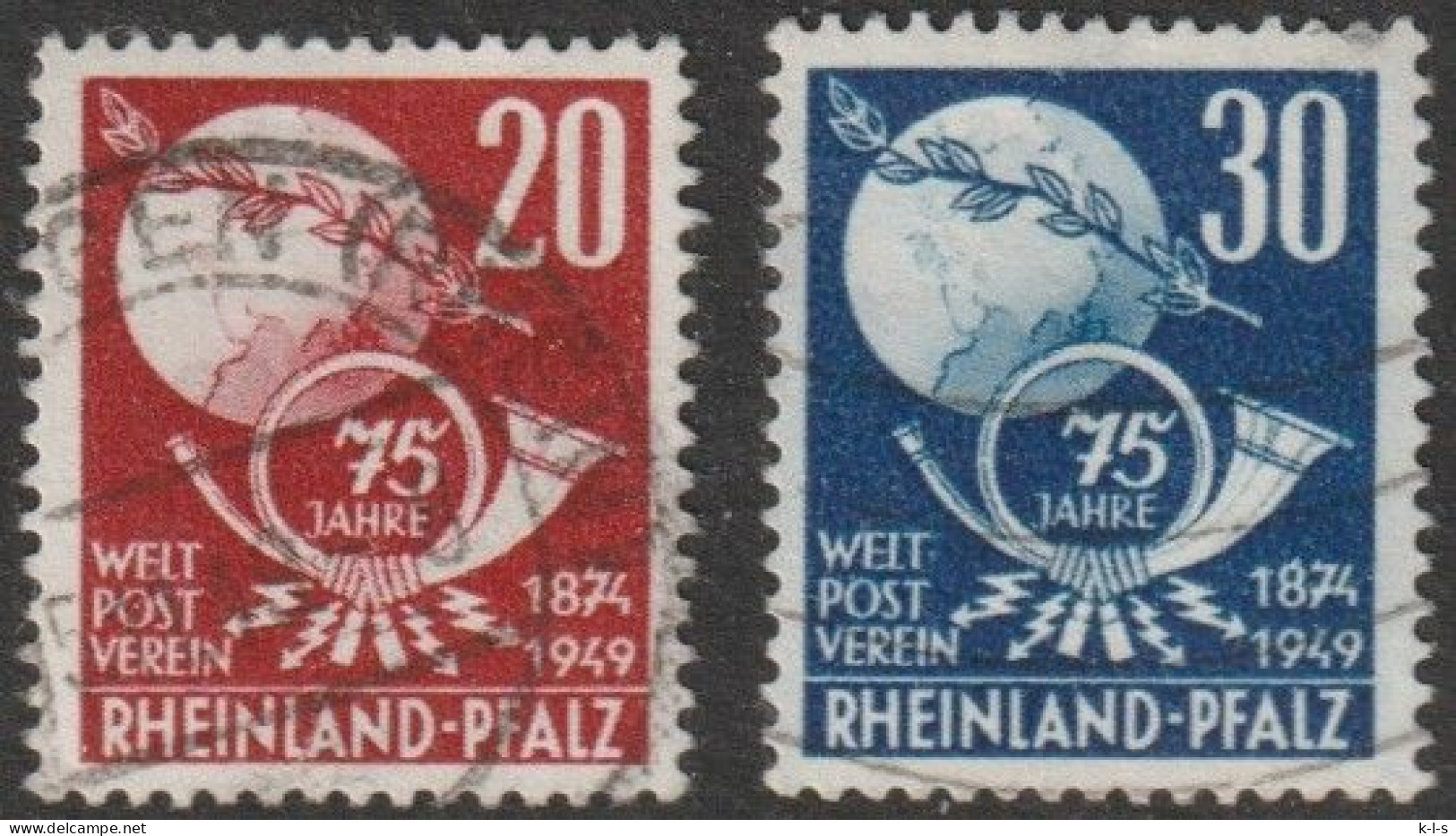 Franz. Zone- Rheinland-Pfalz: 1949, Mi. Nr. 51-52, 75 Jahre Weltpostverein (UPU).  Gestpl./used - Rijnland-Palts